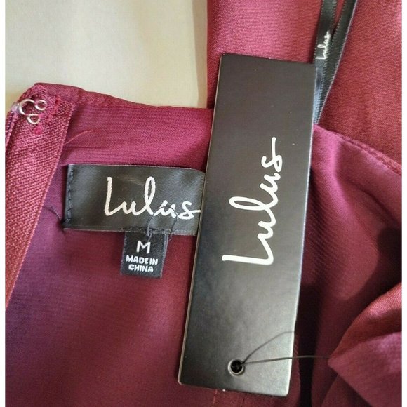 Lulu's Dress sz M Burgundy Bodycon Off Shoulders Classic Glam Slit Cocktail NEW - Picture 8 of 9